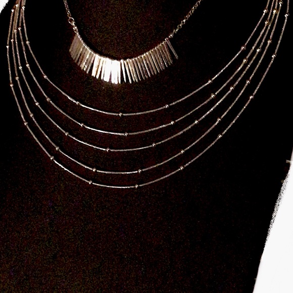 Bundle, 2 silver tone necklaces by New York. 1 spike sunburst and 1 multi strand - Picture 1 of 8
